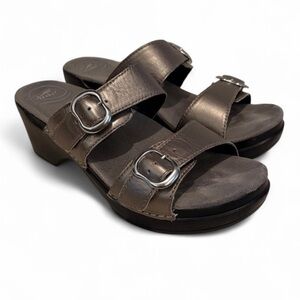 Dansko Sophie Metallic Pewter Leather Platform Sandals Size 39 (US 8.5-9)